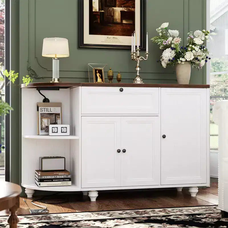 Table de buffet à café Besiost avec rangement et portes, meuble de bar à vin avec casier à vin