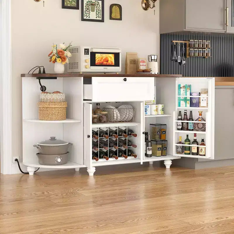 Table de buffet à café Besiost avec rangement et portes, meuble de bar à vin avec casier à vin