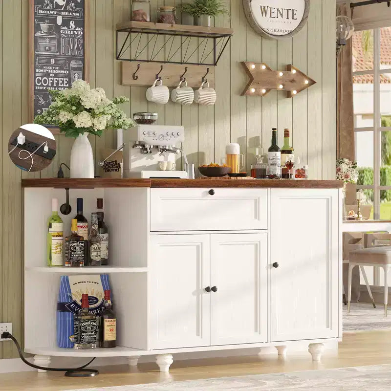 Table de buffet à café Besiost avec rangement et portes, meuble de bar à vin avec casier à vin