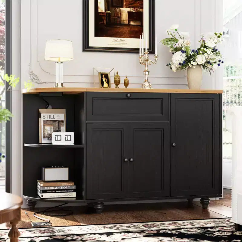 Table de buffet à café Besiost avec rangement et portes, meuble de bar à vin avec casier à vin