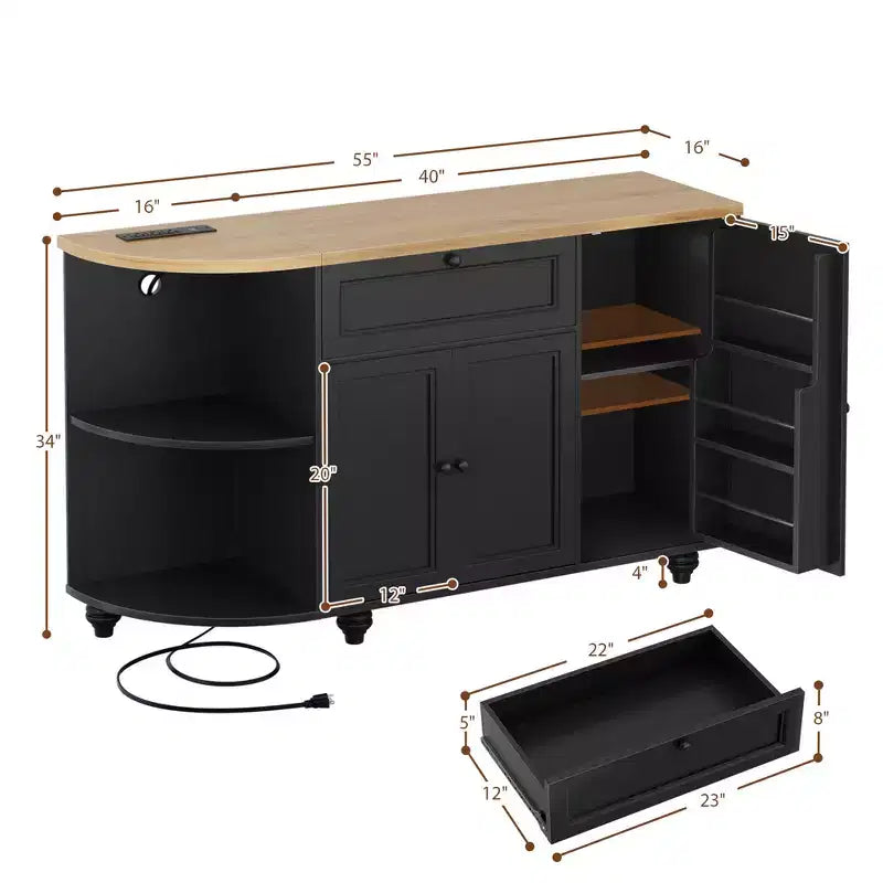 Table de buffet à café Besiost avec rangement et portes, meuble de bar à vin avec casier à vin