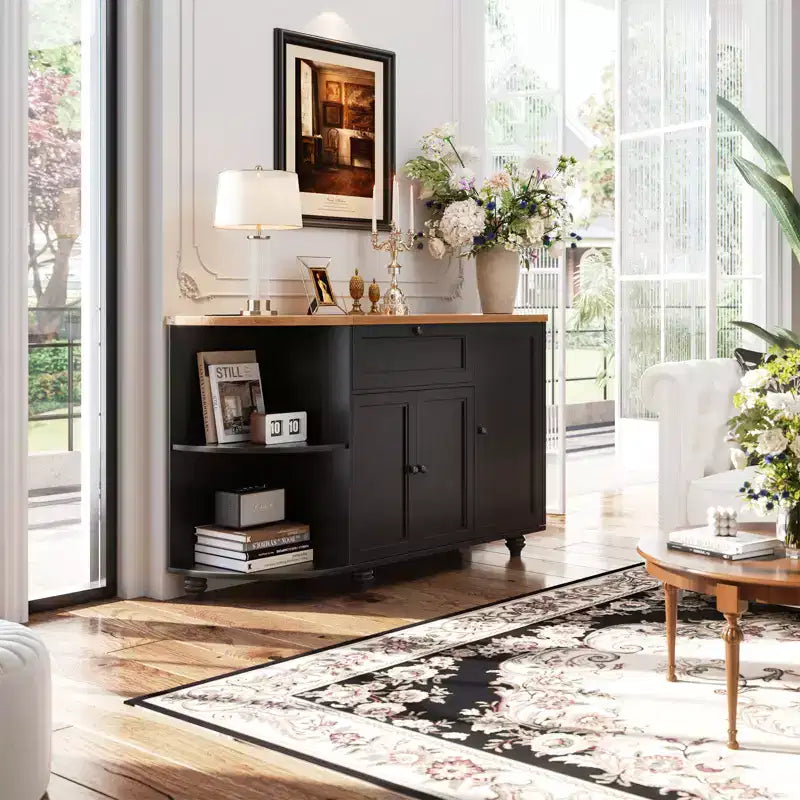 Table de buffet à café Besiost avec rangement et portes, meuble de bar à vin avec casier à vin