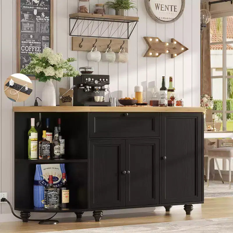 Table de buffet à café Besiost avec rangement et portes, meuble de bar à vin avec casier à vin
