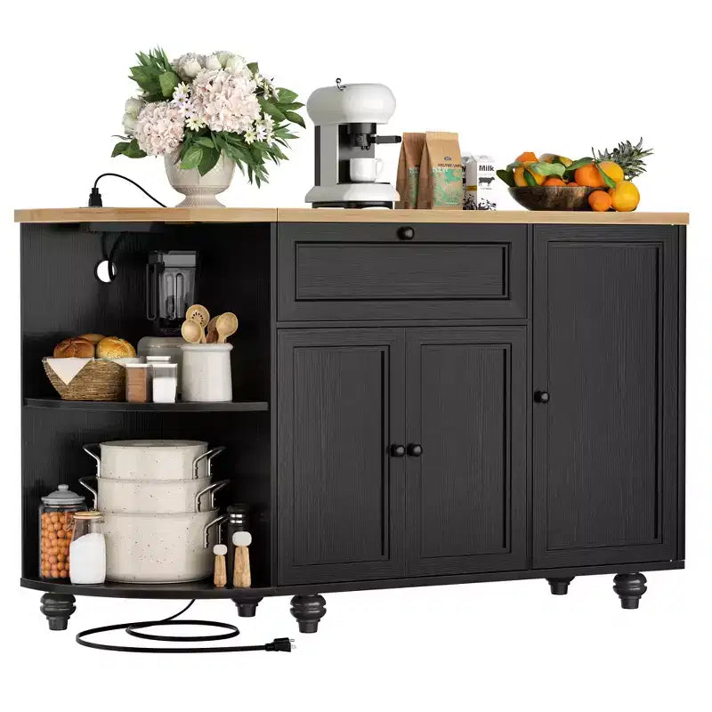 Table de buffet à café Besiost avec rangement et portes, meuble de bar à vin avec casier à vin
