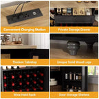 Table de buffet à café Besiost avec rangement et portes, meuble de bar à vin avec casier à vin