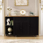 Besiost Coffee Buffet Table Cabinet with Storage and Doors, Wine Bar Cabinet with Wine Rack