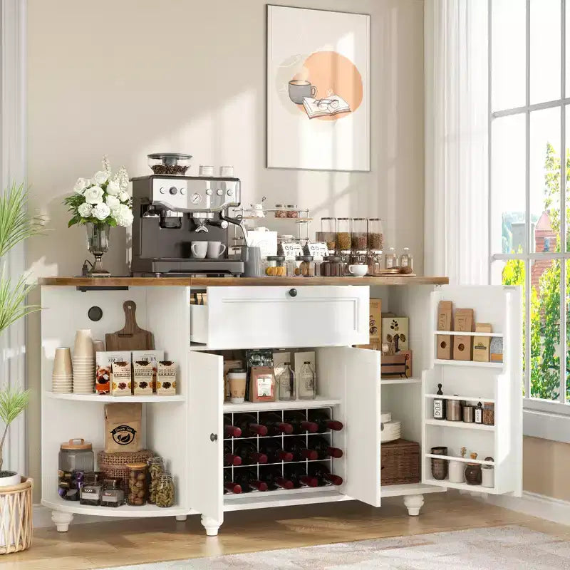 Table de buffet à café Besiost avec rangement et portes, meuble de bar à vin avec casier à vin