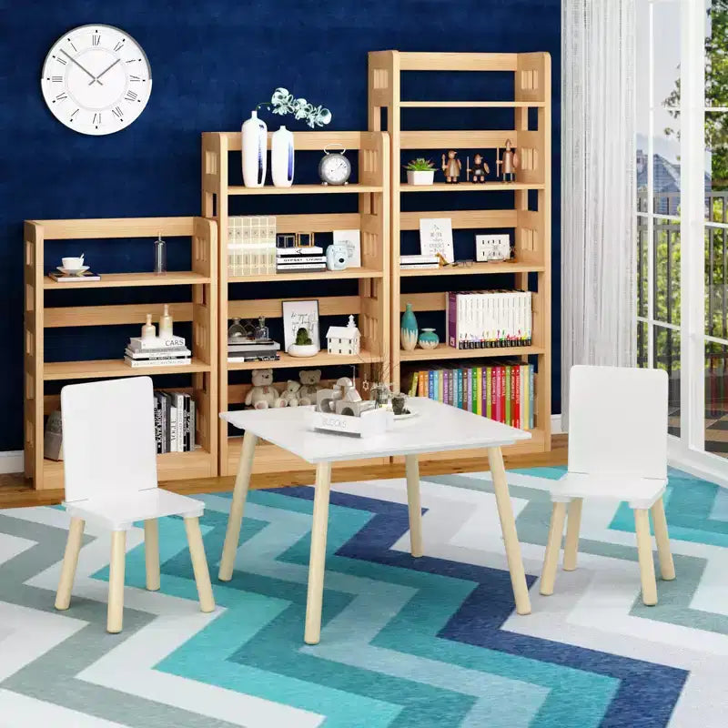 Ensemble Table et Chaises Enfant 5 Pièces Whisen, Table Enfant en Bois avec 4 Chaises Motif Animaux de Dessin Animé