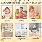Ensemble Table et Chaises Enfant 5 Pièces Whisen, Table Enfant en Bois avec 4 Chaises Motif Animaux de Dessin Animé