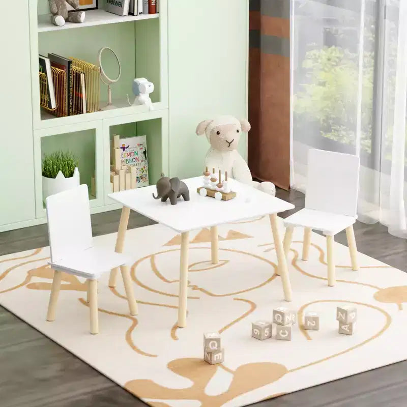 Ensemble Table et Chaises Enfant 5 Pièces Whisen, Table Enfant en Bois avec 4 Chaises Motif Animaux de Dessin Animé