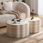 Table basse ronde moderne en bois 2 pièces GDFStudio Arlen avec bord ondulé