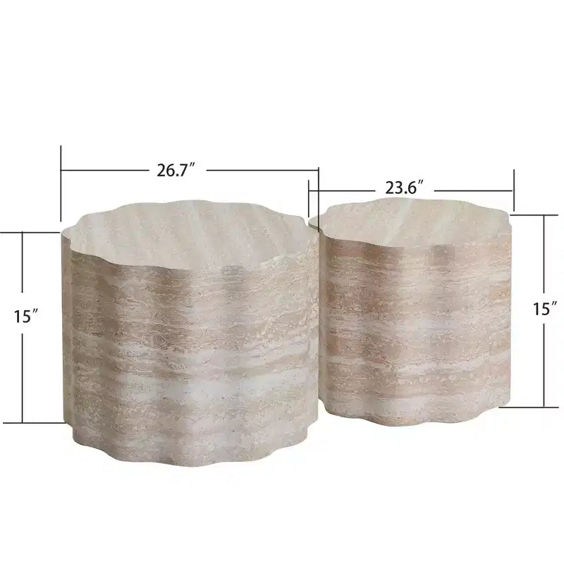 Table basse ronde moderne en bois 2 pièces GDFStudio Arlen avec bord ondulé