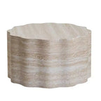 Table basse ronde moderne en bois 2 pièces GDFStudio Arlen avec bord ondulé