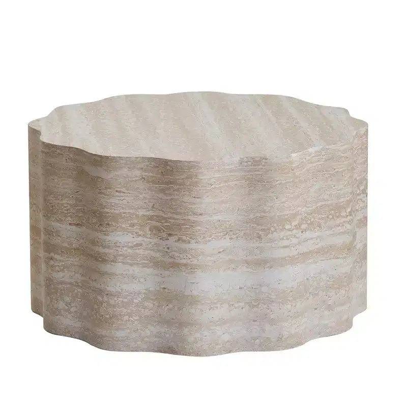 Table basse ronde moderne en bois 2 pièces GDFStudio Arlen avec bord ondulé