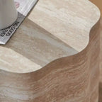Table basse ronde moderne en bois 2 pièces GDFStudio Arlen avec bord ondulé