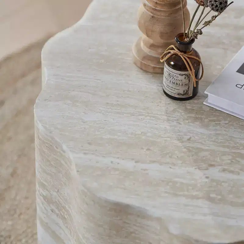 Table basse ronde moderne en bois 2 pièces GDFStudio Arlen avec bord ondulé