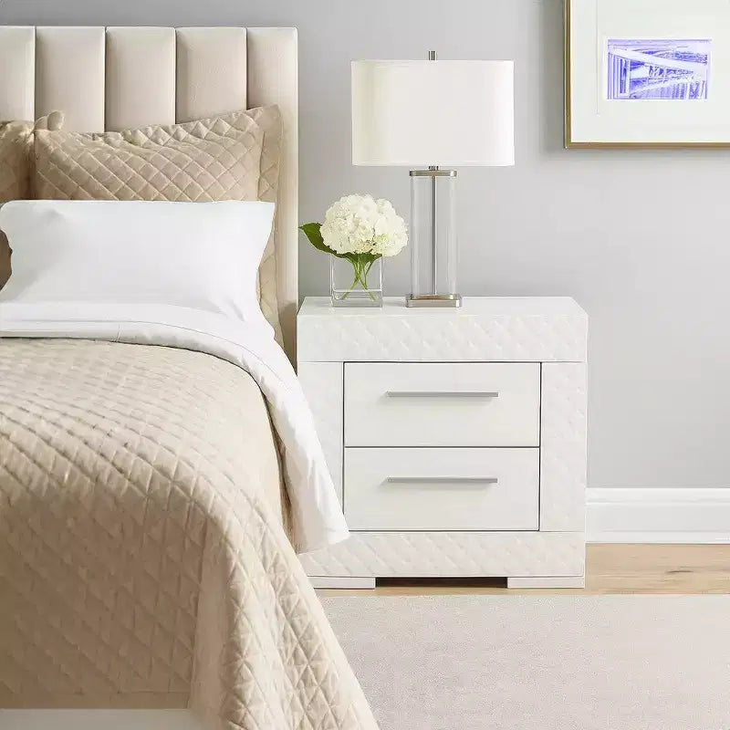 Royal Hampton 2 Drawer Nightstand, High Gloss White Textured Trim