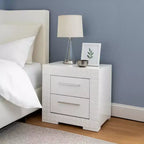 Table de chevet Royal Hampton 2 tiroirs, finition texturée blanc brillant