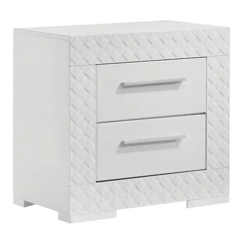 Table de chevet Royal Hampton 2 tiroirs, finition texturée blanc brillant