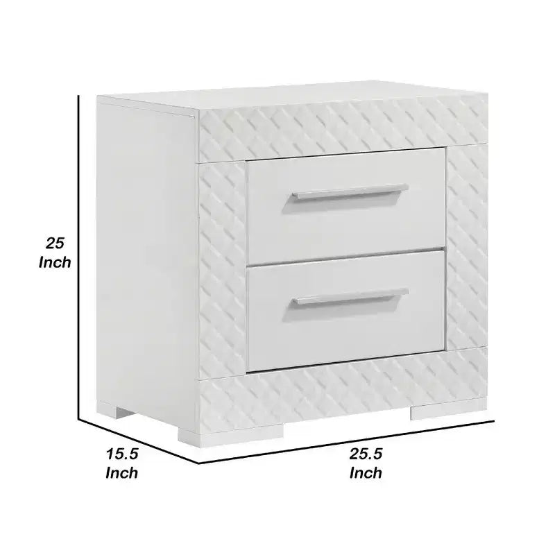 Table de chevet Royal Hampton 2 tiroirs, finition texturée blanc brillant