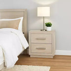 Table de chevet Royal Hampton, USB et LED, 2 tiroirs, poignées chromées, gris clair