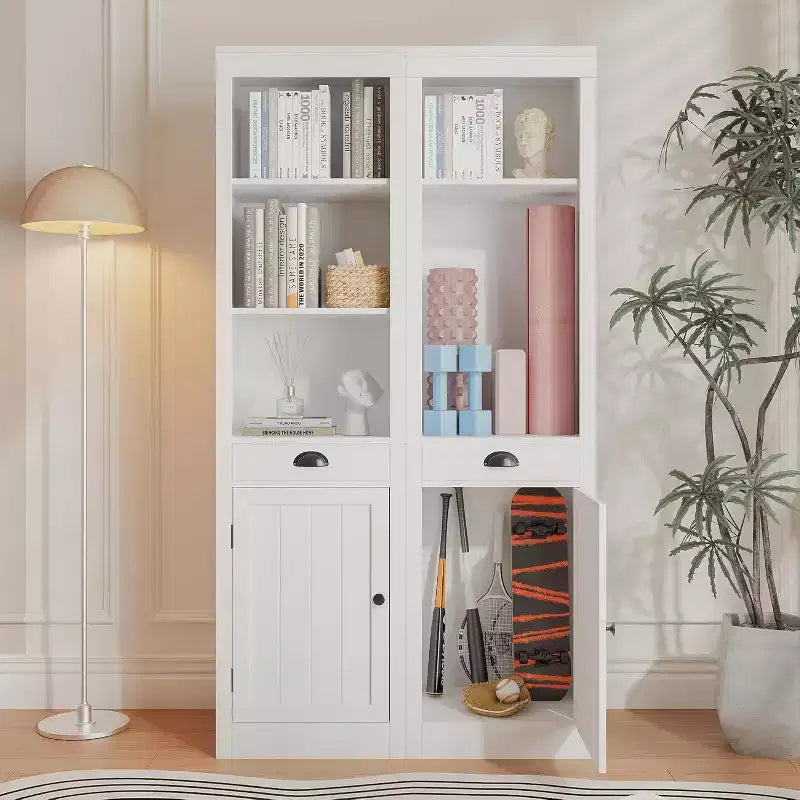 Acekool Bibliothèque haute de 180 cm avec armoire, bibliothèque à 3 étagères et rangement réglable, organisateur moderne