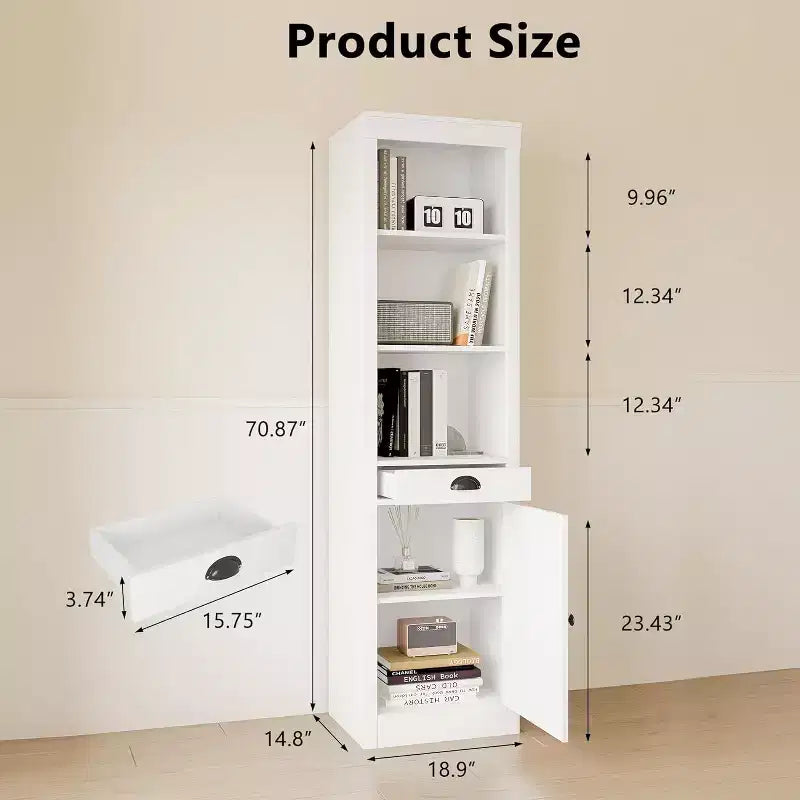 Acekool Bibliothèque haute de 180 cm avec armoire, bibliothèque à 3 étagères et rangement réglable, organisateur moderne