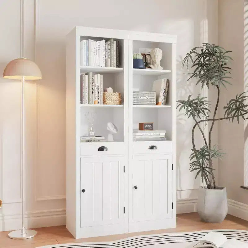 Acekool Bibliothèque haute de 180 cm avec armoire, bibliothèque à 3 étagères et rangement réglable, organisateur moderne
