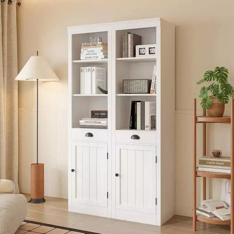 Acekool Bibliothèque haute de 180 cm avec armoire, bibliothèque à 3 étagères et rangement réglable, organisateur moderne