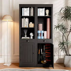 Acekool Bibliothèque haute de 180 cm avec armoire, bibliothèque à 3 étagères et rangement réglable, organisateur moderne