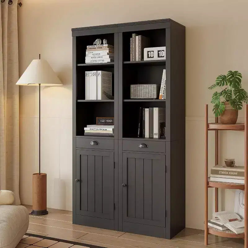 Acekool Bibliothèque haute de 180 cm avec armoire, bibliothèque à 3 étagères et rangement réglable, organisateur moderne