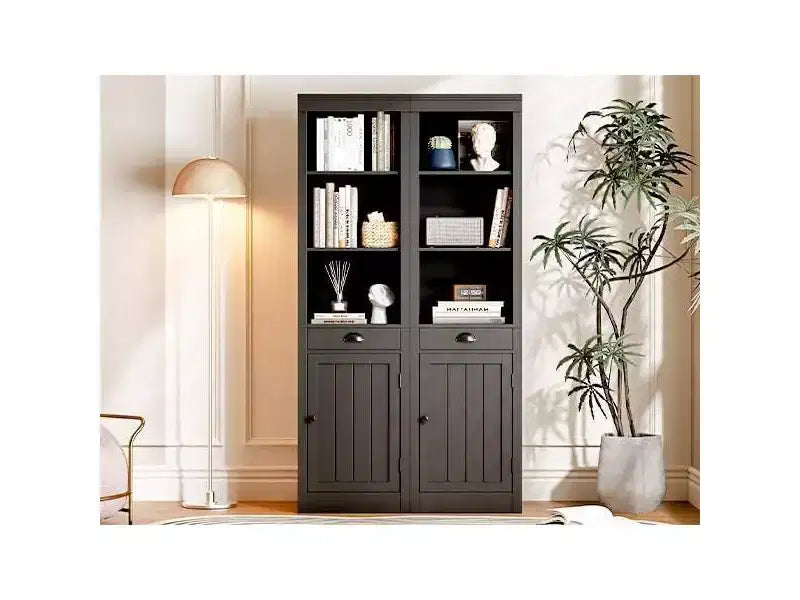 Acekool Bibliothèque haute de 180 cm avec armoire, bibliothèque à 3 étagères et rangement réglable, organisateur moderne