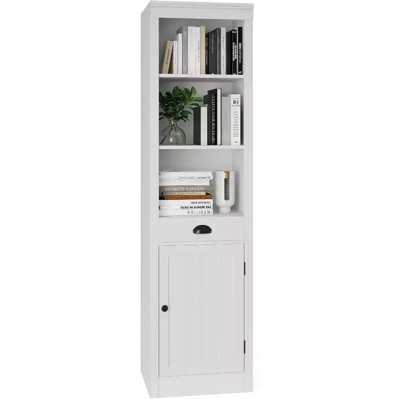 Acekool Bibliothèque haute de 180 cm avec armoire, bibliothèque à 3 étagères et rangement réglable, organisateur moderne