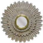 HomeRoots 44 Antiqued Gold Sunburst Wood and Metal Framed Accent Mirror