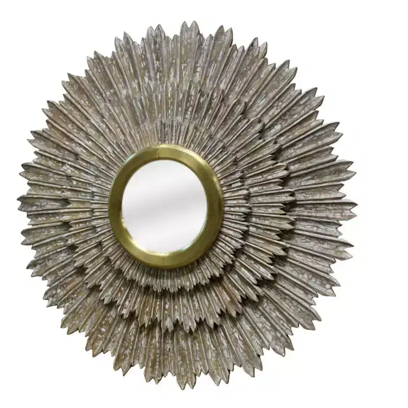 HomeRoots Miroir d'appoint encadré en bois et métal, motif soleil, finition or antique, 44 po