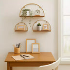 Ensemble de 3 Jardinières Modernes en Céramique avec Supports en Bois, Design Rond Nervuré, Pots de Fleurs Décoratifs surélevés pour un Soutien Durable