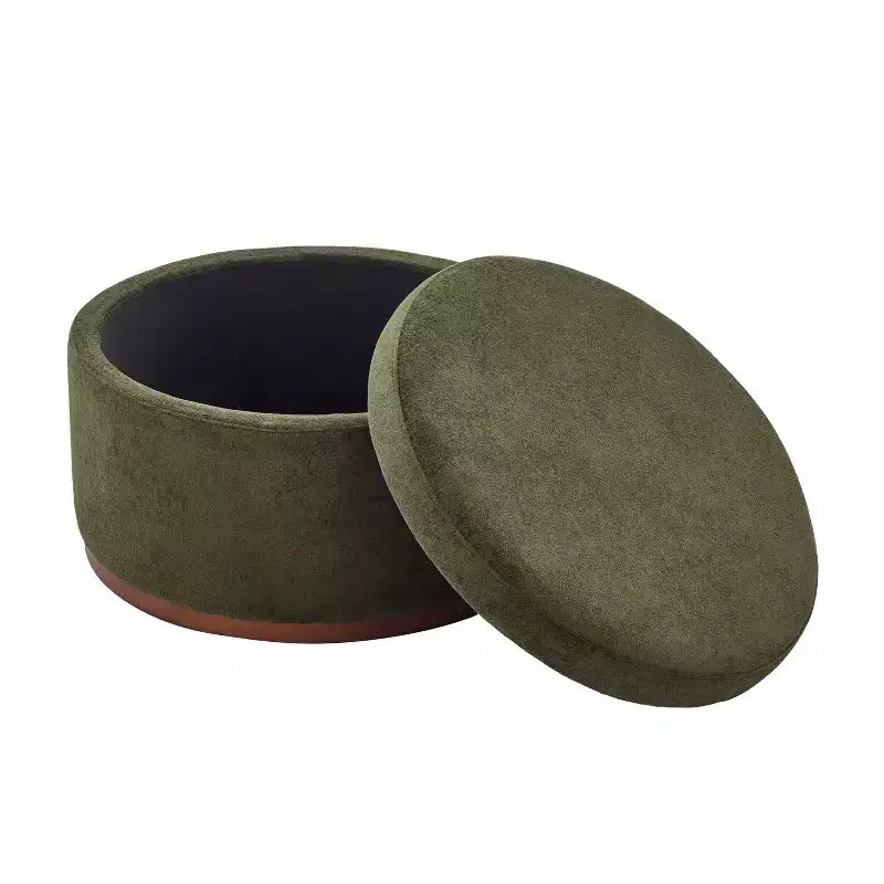 Pouf de rangement rond Christopher Knight Home Antonov rembourré avec base en bois d'hévéa