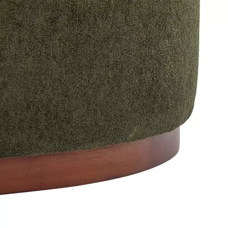 Pouf de rangement rond Christopher Knight Home Antonov rembourré avec base en bois d'hévéa