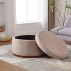 Pouf de rangement rond Christopher Knight Home Antonov rembourré avec base en bois d'hévéa
