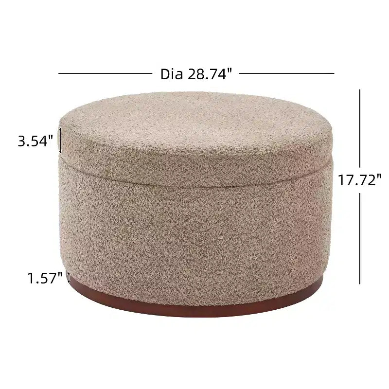 Pouf de rangement rond Christopher Knight Home Antonov rembourré avec base en bois d'hévéa