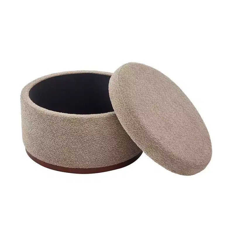 Pouf de rangement rond Christopher Knight Home Antonov rembourré avec base en bois d'hévéa