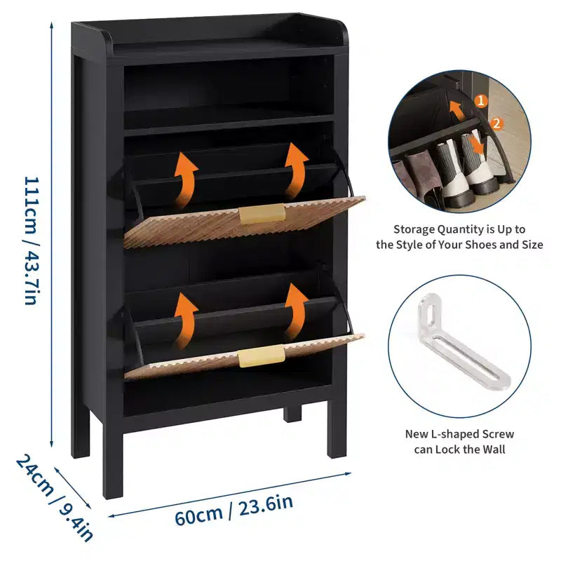 Meuble de Rangement pour Chaussures Étroit, Meuble à Chaussures avec 2 Tiroirs Basculants et Pieds en Bois, Meuble de Rangement pour Chaussures Autonome pour Entrée, Couloir