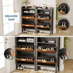 Meuble de Rangement pour Chaussures Étroit, Meuble à Chaussures avec 2 Tiroirs Basculants et Pieds en Bois, Meuble de Rangement pour Chaussures Autonome pour Entrée, Couloir