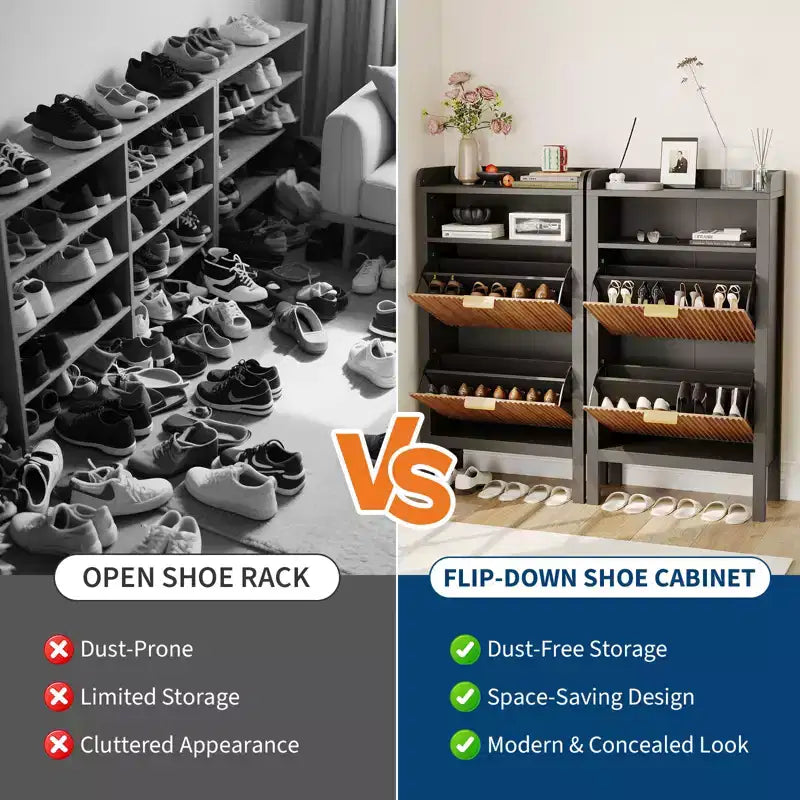 Meuble de Rangement pour Chaussures Étroit, Meuble à Chaussures avec 2 Tiroirs Basculants et Pieds en Bois, Meuble de Rangement pour Chaussures Autonome pour Entrée, Couloir