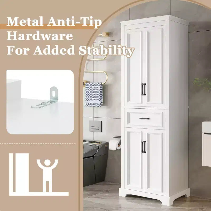 Meuble de rangement haut de salle de bain de 70,8 po, Armoire de rangement au sol autoportante avec tiroir et étagères réglables, Armoire de rangement de cuisine