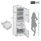 Meuble de rangement de salle de bain de 71 pouces, meuble de rangement de sol autoportant avec étagère réglable et tiroirs, meuble de rangement de cuisine en bois pour salon