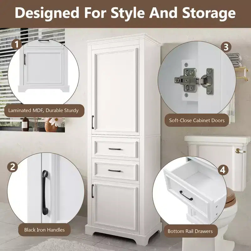Meuble de rangement de salle de bain de 71 pouces, meuble de rangement de sol autoportant avec étagère réglable et tiroirs, meuble de rangement de cuisine en bois pour salon
