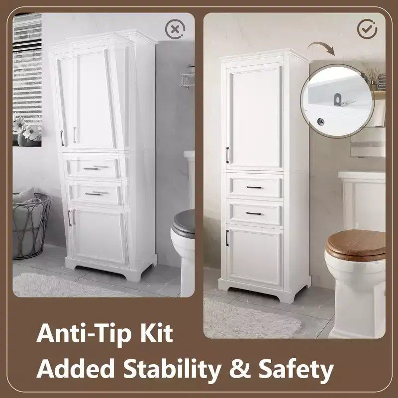 Meuble de rangement de salle de bain de 71 pouces, meuble de rangement de sol autoportant avec étagère réglable et tiroirs, meuble de rangement de cuisine en bois pour salon
