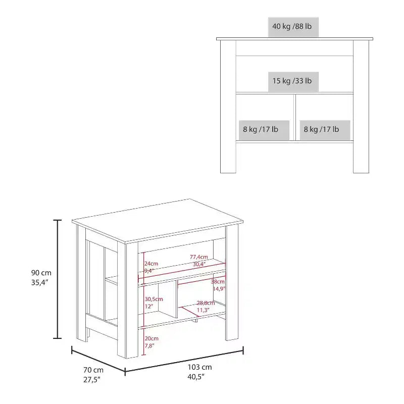 HomeStock Îlots de cuisine modulaires en plastique de 89,9 cm de haut avec 2 étagères