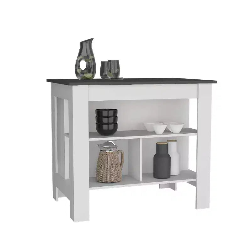 HomeStock Îlots de cuisine modulaires en plastique de 89,9 cm de haut avec 2 étagères